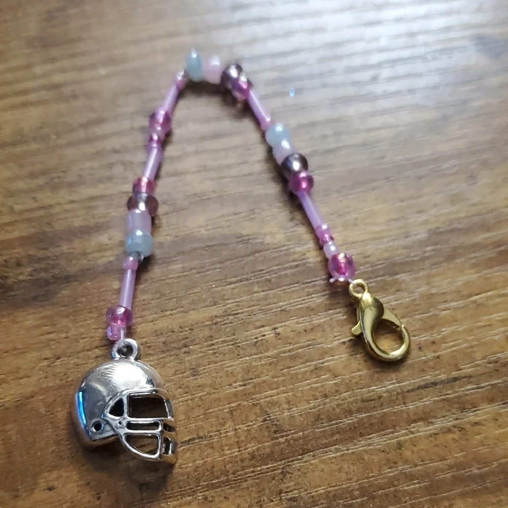 Elegant Pink and Silver Charm For Key Chain Or Phone With Football Helmet Charm
